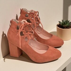 Torrid Elegant Lattice Ankle Block Heel Pumps – Blush Heels– Size 9Wide